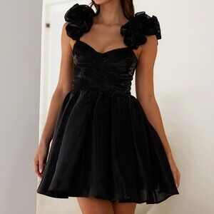 Hello Molly "Fairy Tale Life" Black Ruffle Shoulder Corset Mini Dress Size Small